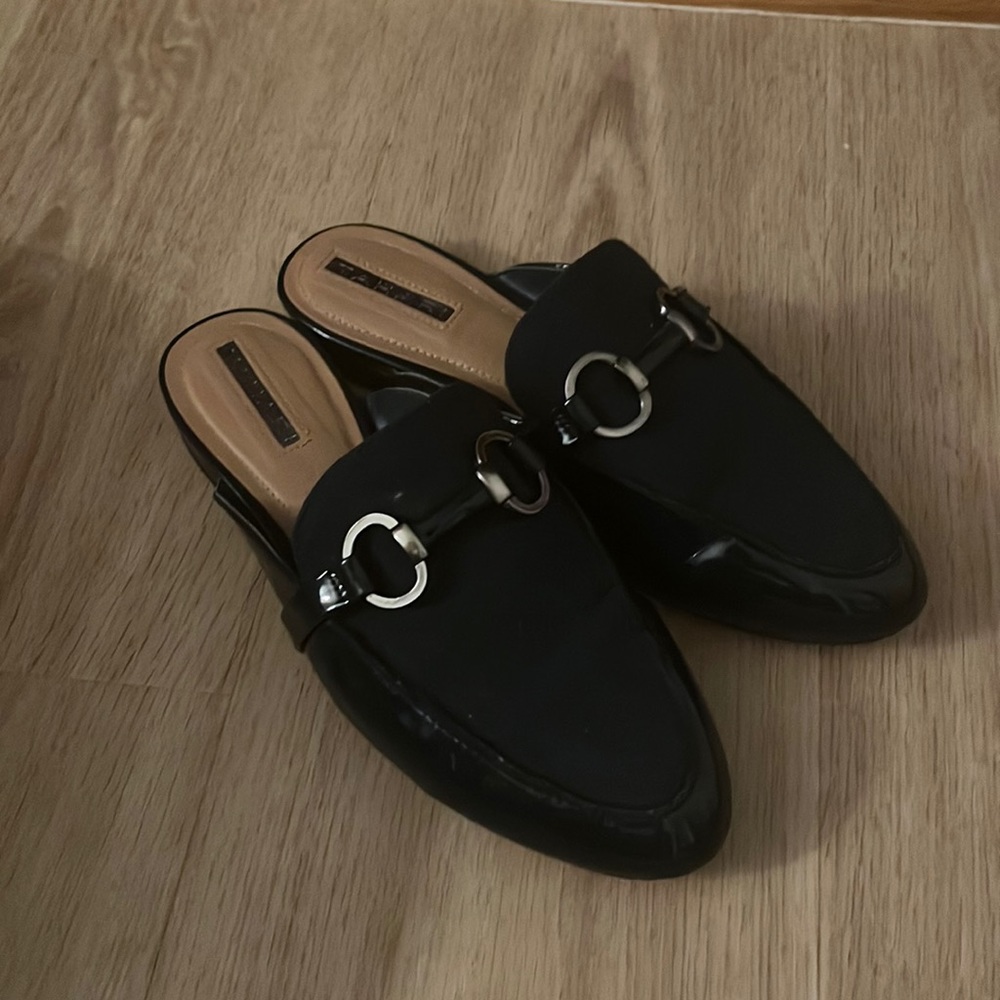 Patent Leather and Suede with buckle Mules